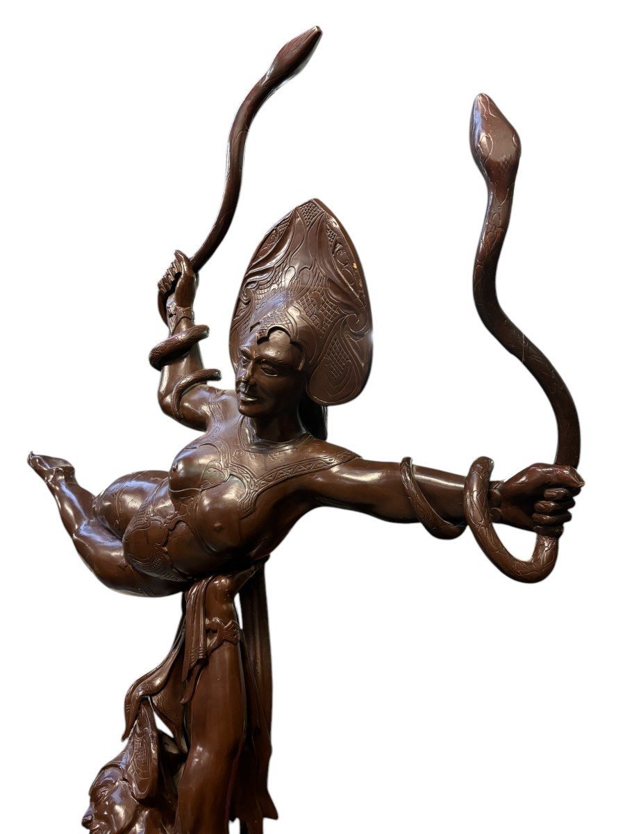 Grande Sculpture Décorative « Paire De Danseurs » En Bois ,début 20ème. ( 255 Cm )-photo-2