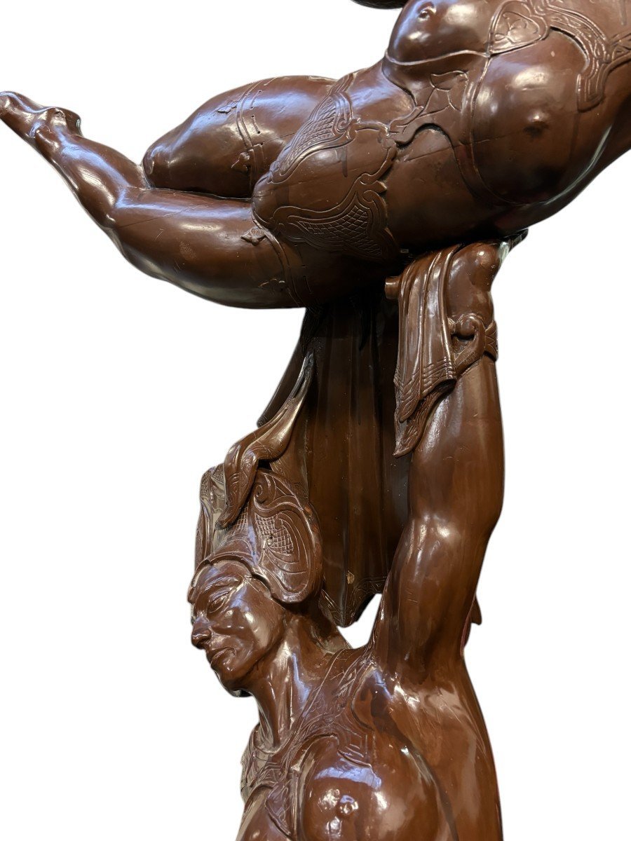 Grande Sculpture Décorative « Paire De Danseurs » En Bois ,début 20ème. ( 255 Cm )-photo-7
