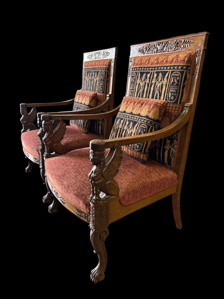 Paire De Grands Fauteuils En Noyer De Style Empire 19ème-photo-3
