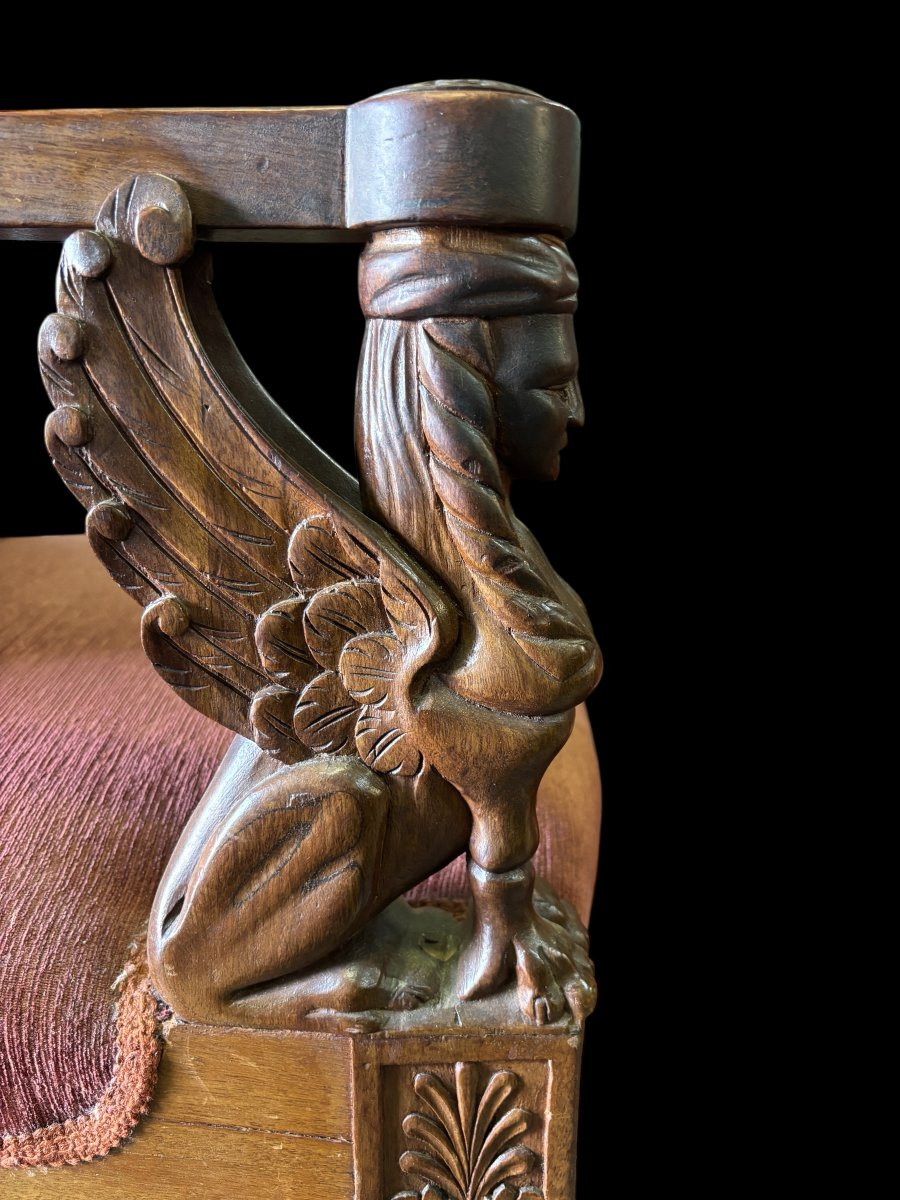 Paire De Grands Fauteuils En Noyer De Style Empire 19ème-photo-2