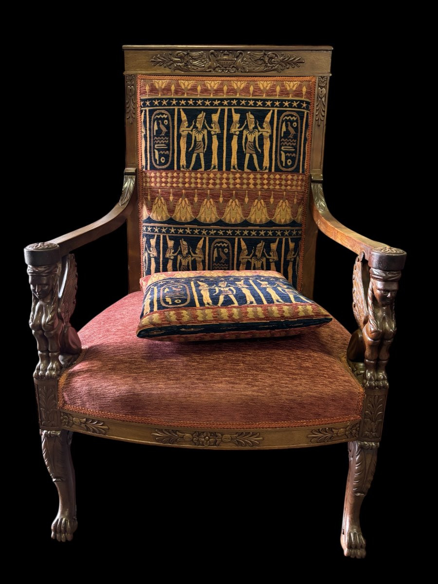 Paire De Grands Fauteuils En Noyer De Style Empire 19ème-photo-3