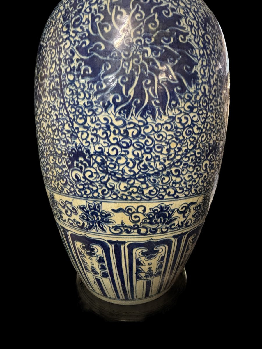 Paire De Très Grands Vases à Couvercle En Porcelaine , 20ème ( 82 Cm ).-photo-6