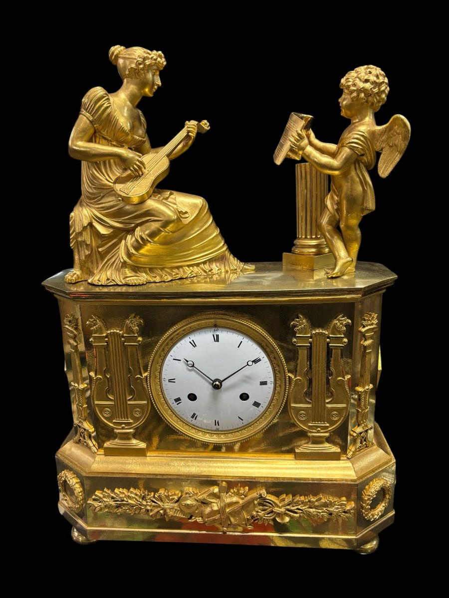 Jolie Pendule Empire En Bronze Doré 1820-photo-2