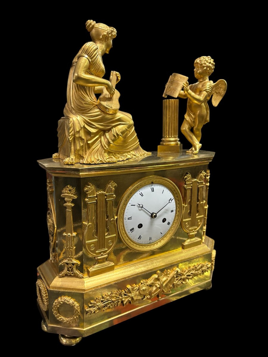 Jolie Pendule Empire En Bronze Doré 1820-photo-4