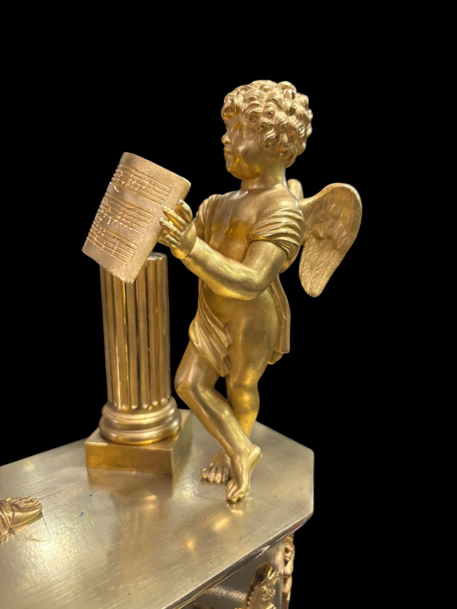 Jolie Pendule Empire En Bronze Doré 1820-photo-2