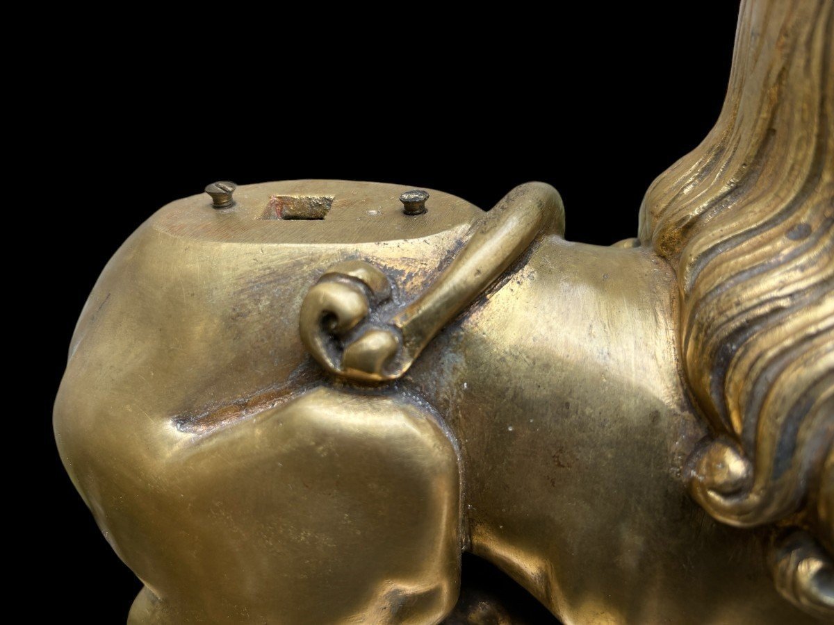 Paire De Lions En Bronze Sur Piédestal Début 19ème.-photo-3