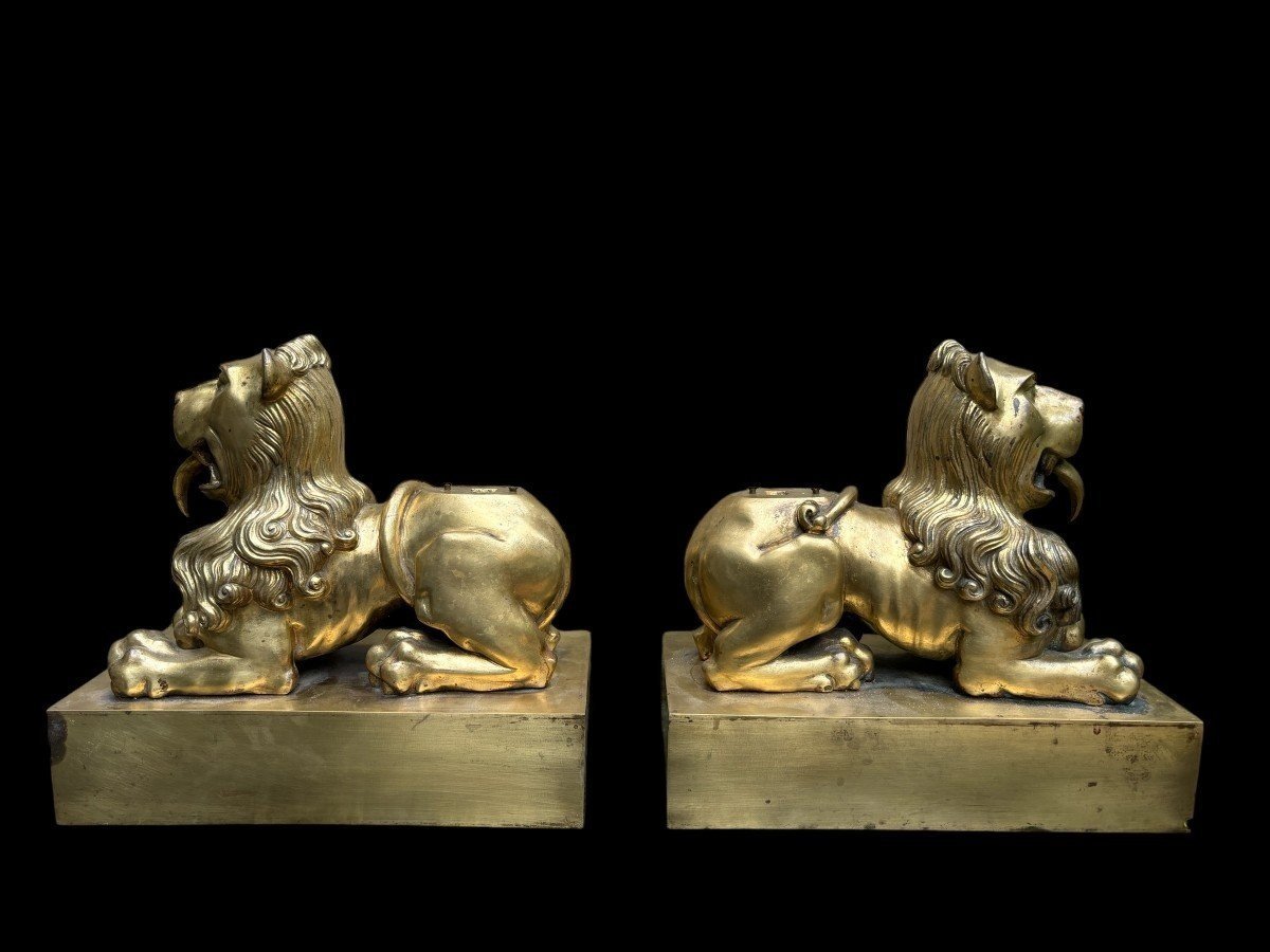 Paire De Lions En Bronze Sur Piédestal Début 19ème.-photo-7