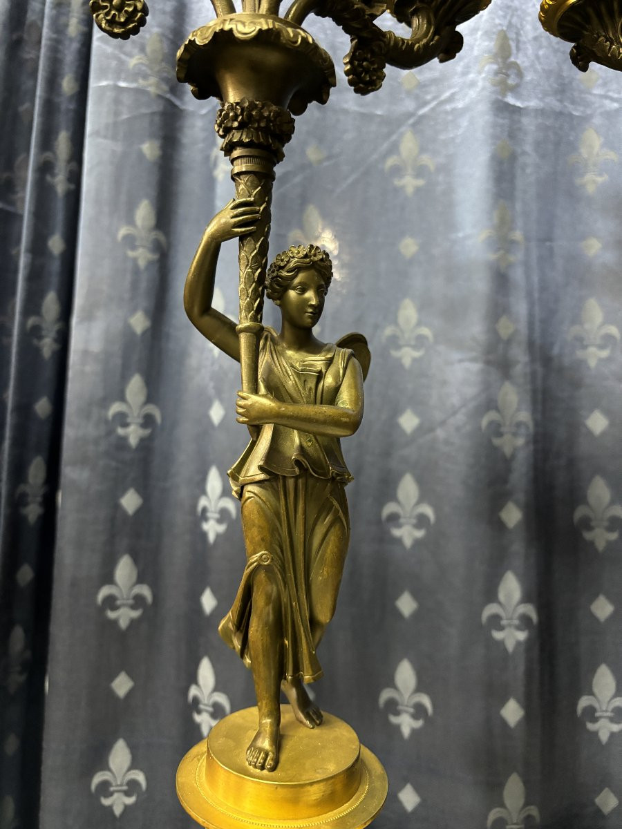 Paire d'élégants Candélabres En Bronze De Style Empire 19ème.-photo-3