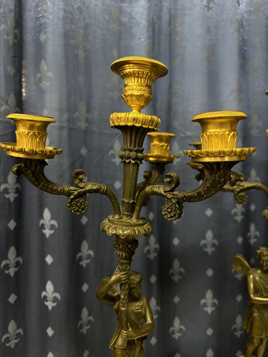 Paire d'élégants Candélabres En Bronze De Style Empire 19ème.-photo-1