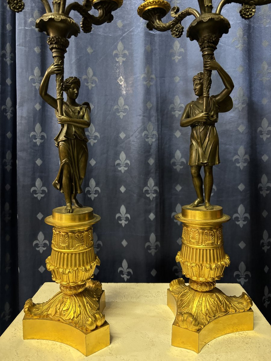 Paire d'élégants Candélabres En Bronze De Style Empire 19ème.-photo-5