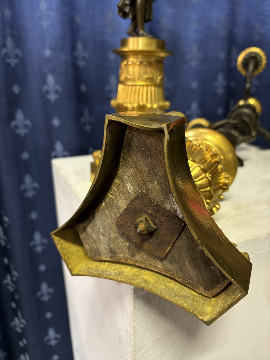 Paire d'élégants Candélabres En Bronze De Style Empire 19ème.-photo-6