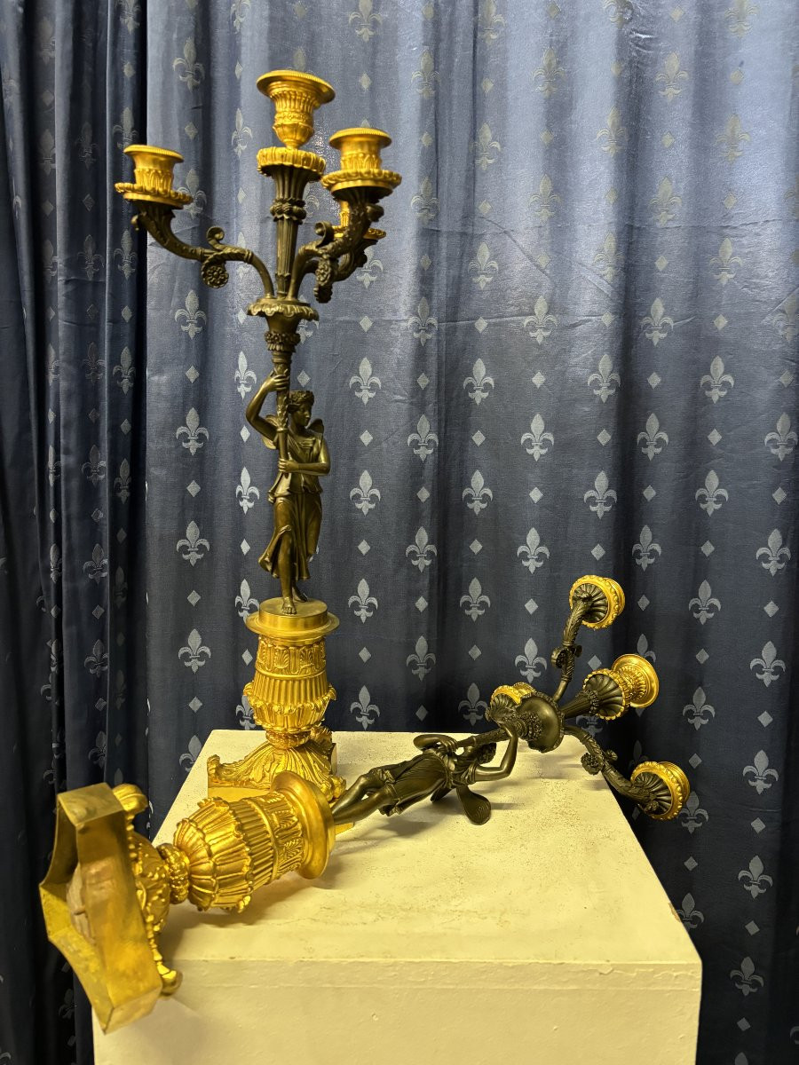 Paire d'élégants Candélabres En Bronze De Style Empire 19ème.-photo-7