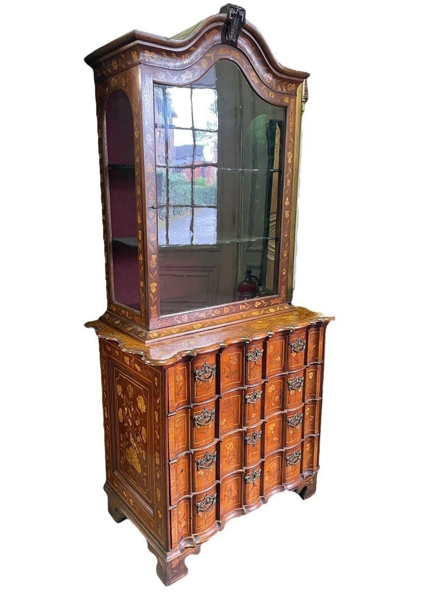 élégante Vitrine En Marqueterie Fin 18ème Début 19e Siècle.-photo-2