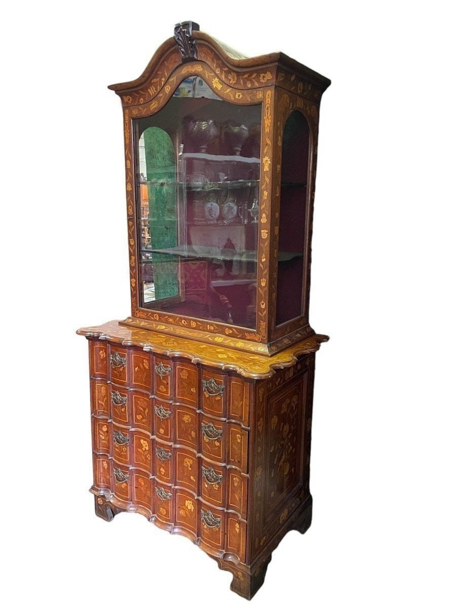 élégante Vitrine En Marqueterie Fin 18ème Début 19e Siècle.-photo-3