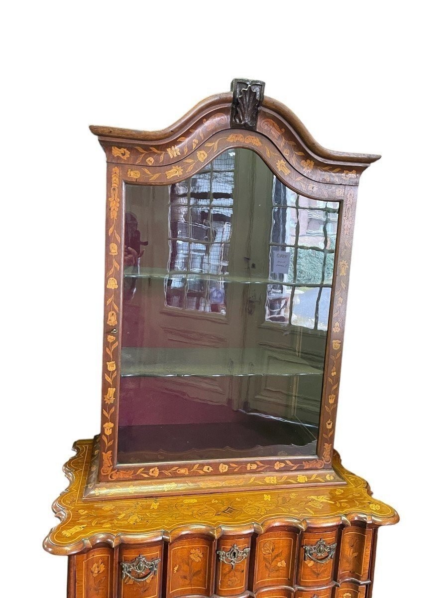élégante Vitrine En Marqueterie Fin 18ème Début 19e Siècle.-photo-4