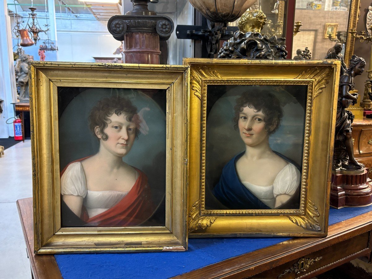 Pair Of 19th Century Pastel Portraits.-photo-3