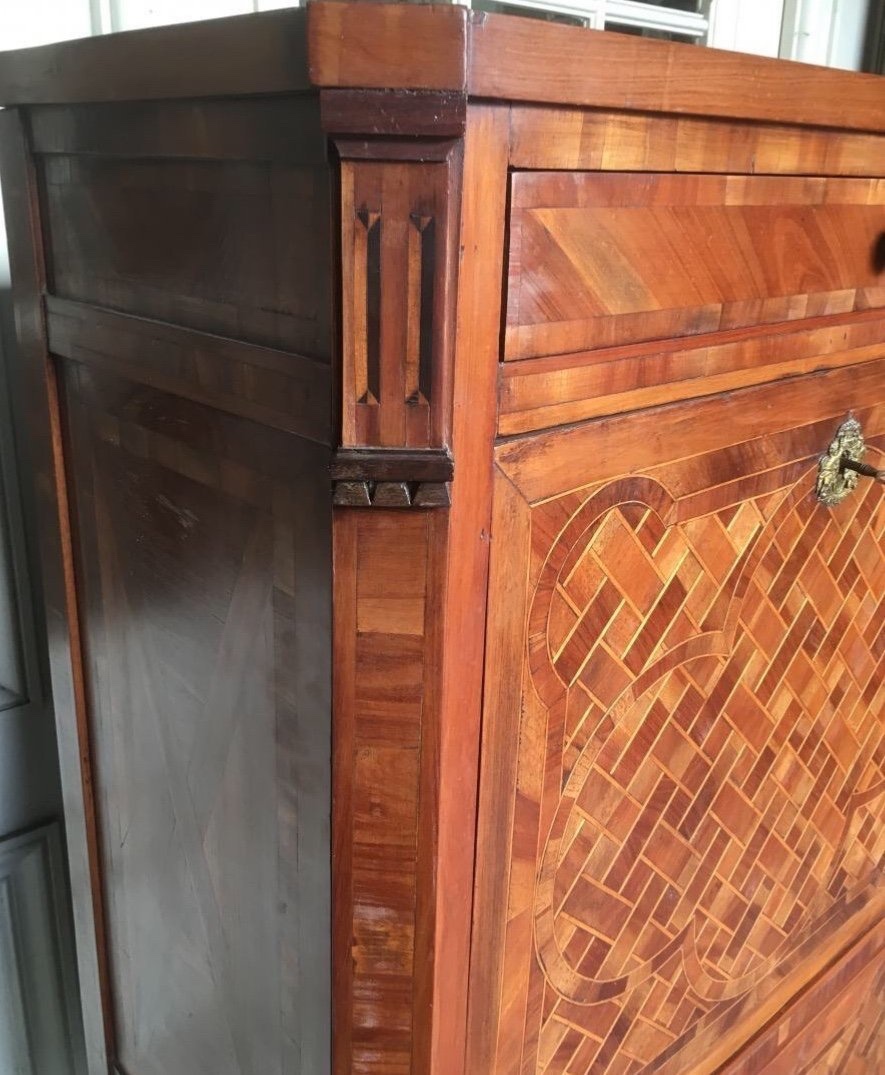 Petite secrétaire Louis XVI en bois précieux -photo-3