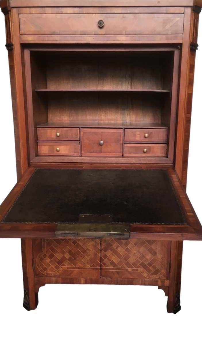 Petite secrétaire Louis XVI en bois précieux -photo-7