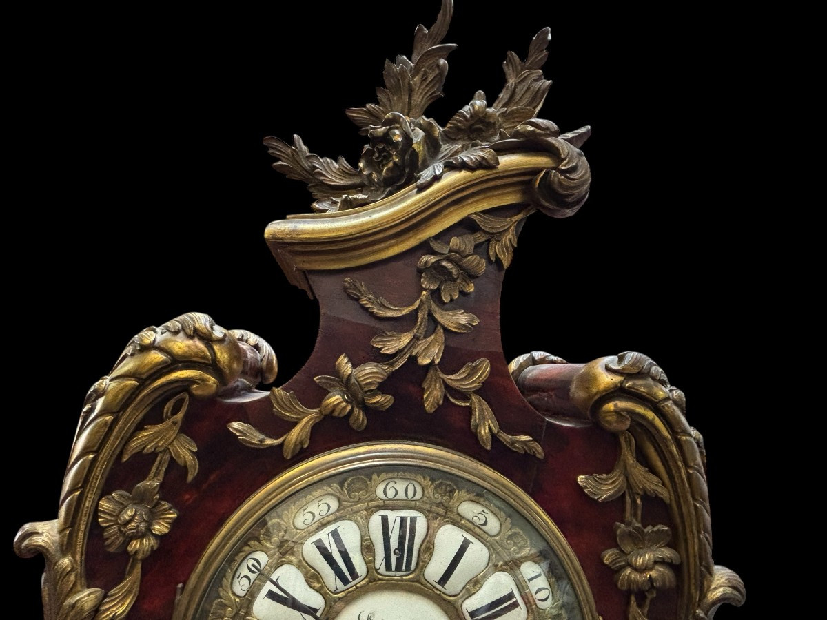 Beautiful Louis XV Style Cartel Clock In Tortoiseshell And Bronze, 19th Century.-photo-1