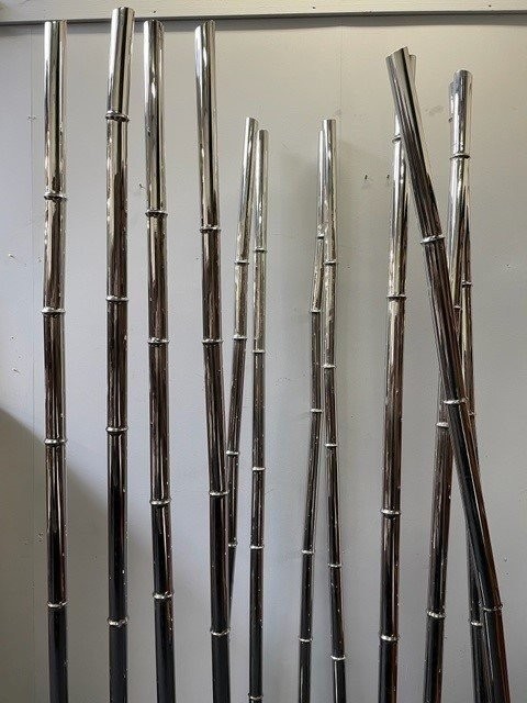 Ensemble De 3 Grands éléments Décoratifs Art Moderne " Faux Bambou " En Acier 20ème.-photo-5
