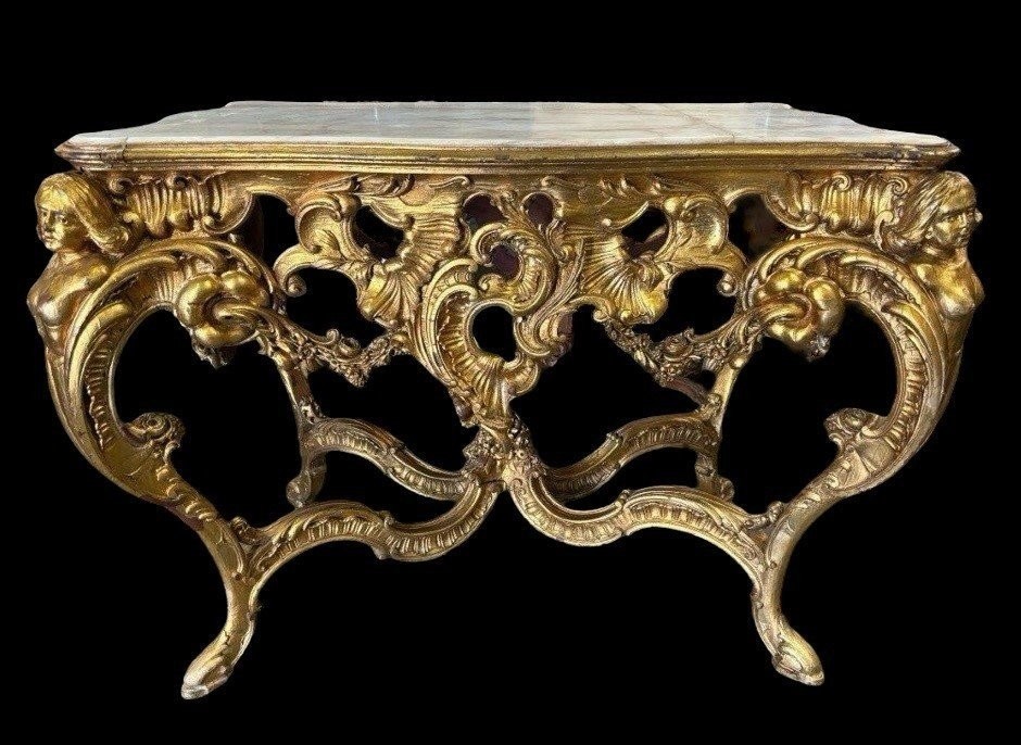 19th Century Louis XV Style Gilded Wood Center Table.-photo-2
