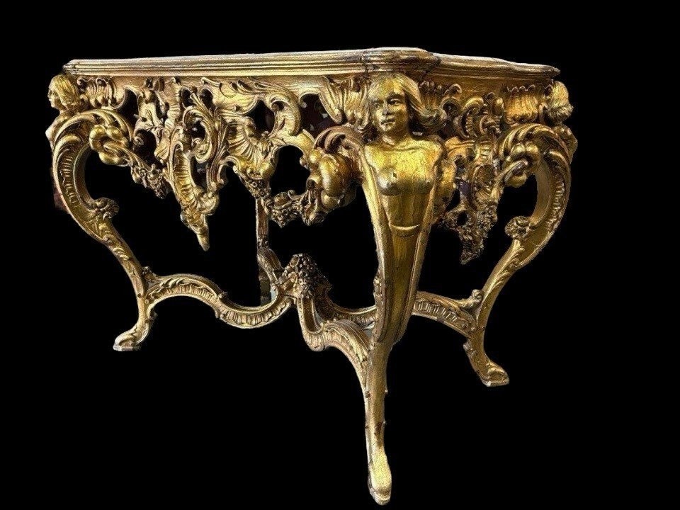 19th Century Louis XV Style Gilded Wood Center Table.