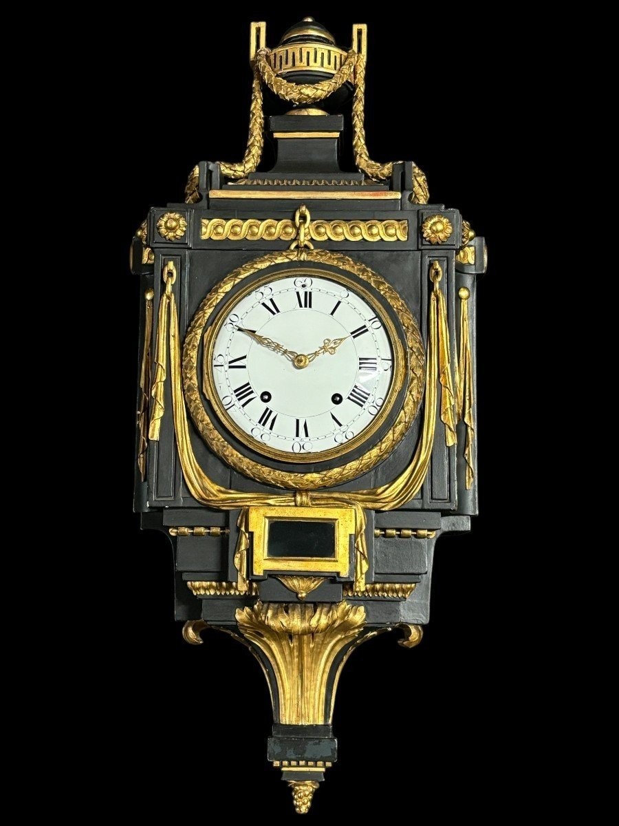 Large Louis XVI Style Wall Clock In Wood, 18th Century (78 Cm).