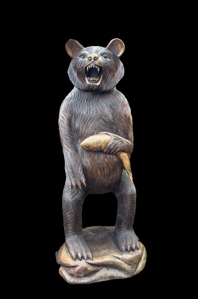 Large Black Forest Bear In Solid Wood, 20th Century (163 Cm). -photo-2
