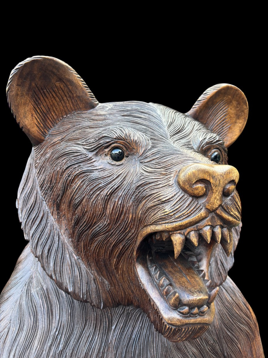 Large Black Forest Bear In Solid Wood, 20th Century (163 Cm). -photo-4
