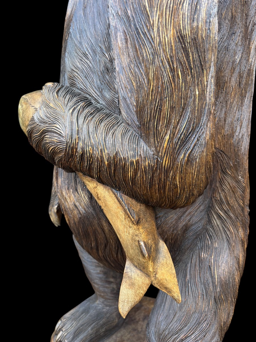 Large Black Forest Bear In Solid Wood, 20th Century (163 Cm). -photo-2