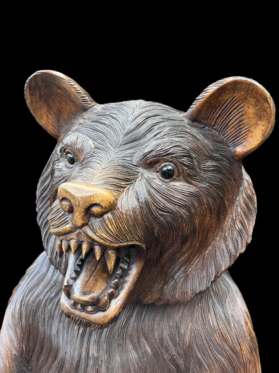 Large Black Forest Bear In Solid Wood, 20th Century (163 Cm). -photo-4