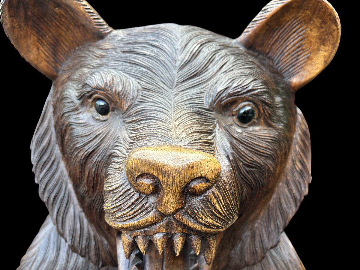 Large Black Forest Bear In Solid Wood, 20th Century (163 Cm). -photo-5