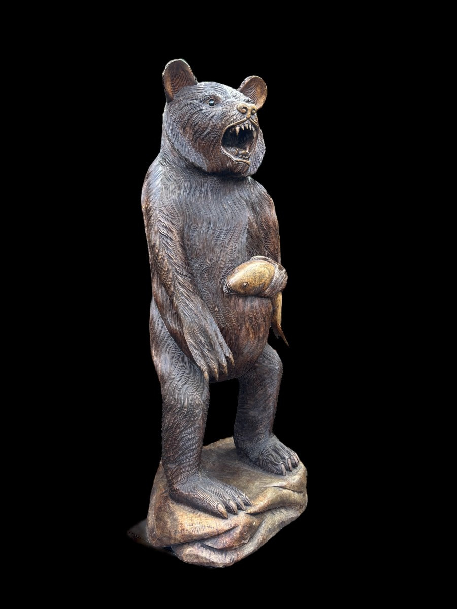 Large Black Forest Bear In Solid Wood, 20th Century (163 Cm). -photo-7