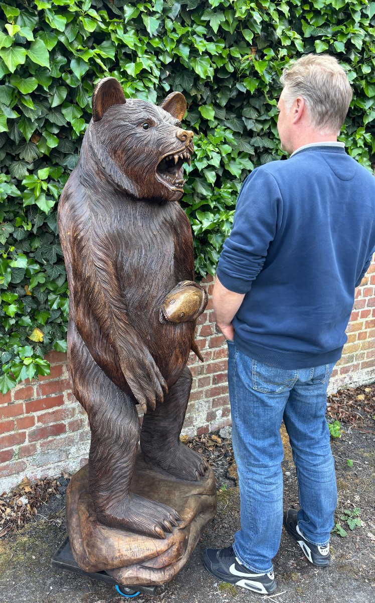 Large Black Forest Bear In Solid Wood, 20th Century (163 Cm). -photo-8