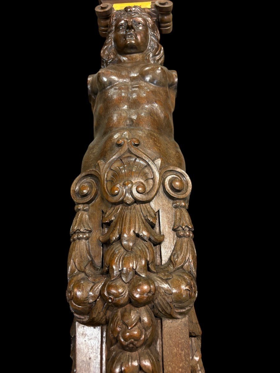 Paire De Grandes Caryatides En Noyer De La Fin Du 19e Siècle. ( 140 Cm )-photo-2
