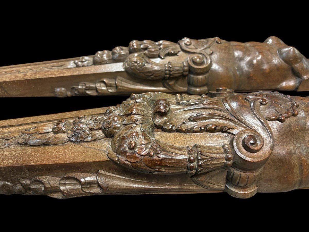 Paire De Grandes Caryatides En Noyer De La Fin Du 19e Siècle. ( 140 Cm )-photo-3