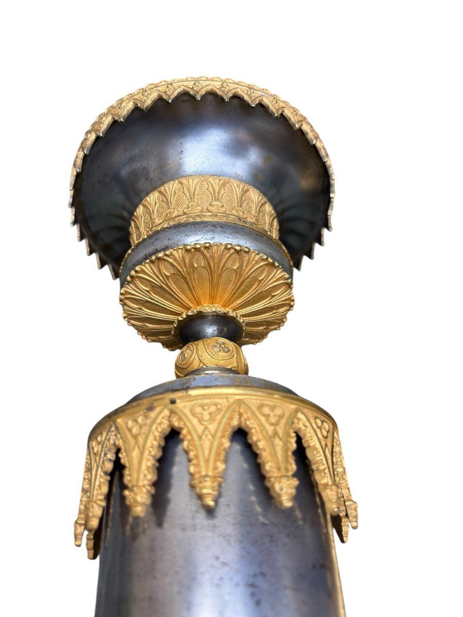 Paire De Grandes Cassolettes En Bronze Doré / Argenté d' époque Charles X-photo-3