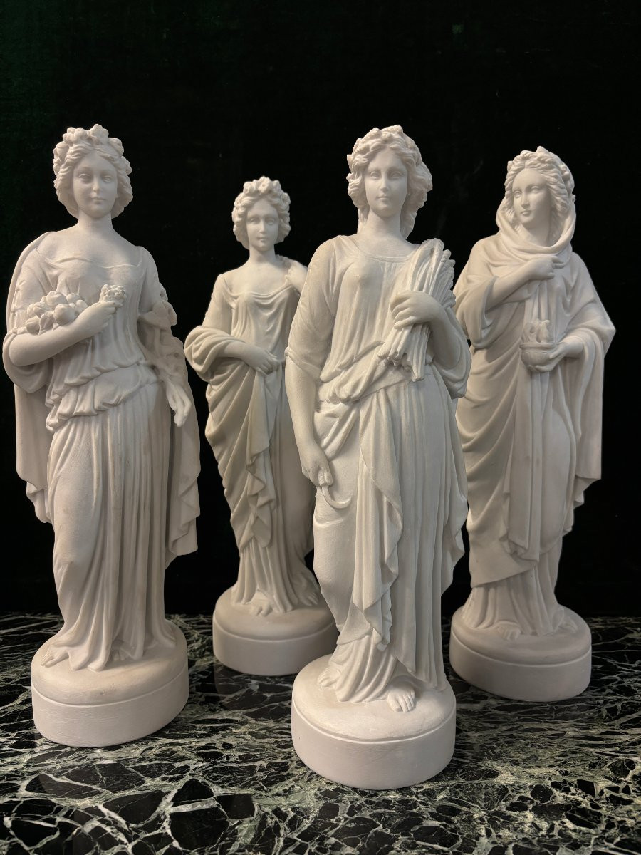 Serie Of 4 Sculptures "the 4 Seasons" In Carrara Marble, 20th Century.-photo-6