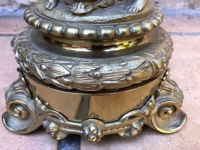 Paire De Grands Candélabres 6 Bourgeois En Bronze Doré 19ème. ( 74 cm )-photo-5