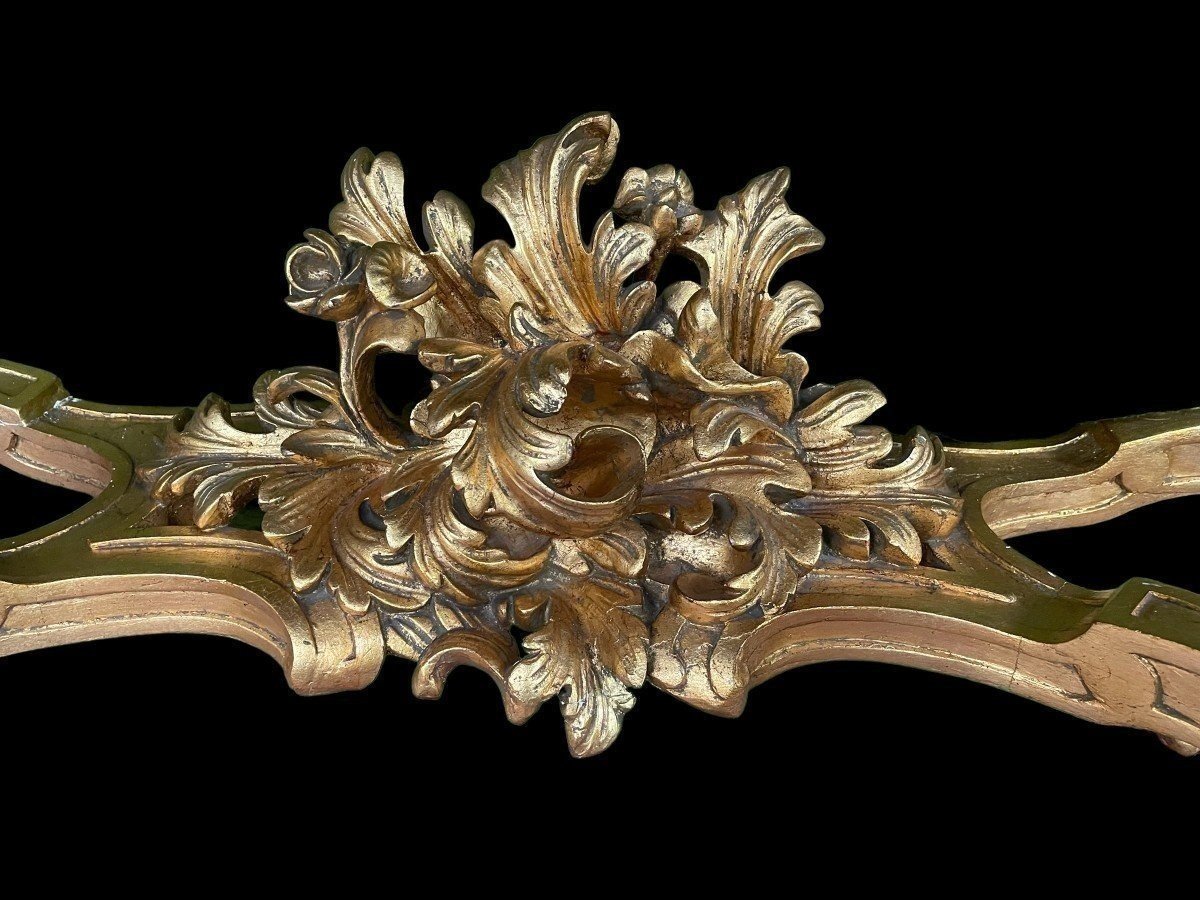Grande Console à 4 Pieds De Style Louis XV En Bois Doré/stuc 19ème.-photo-3