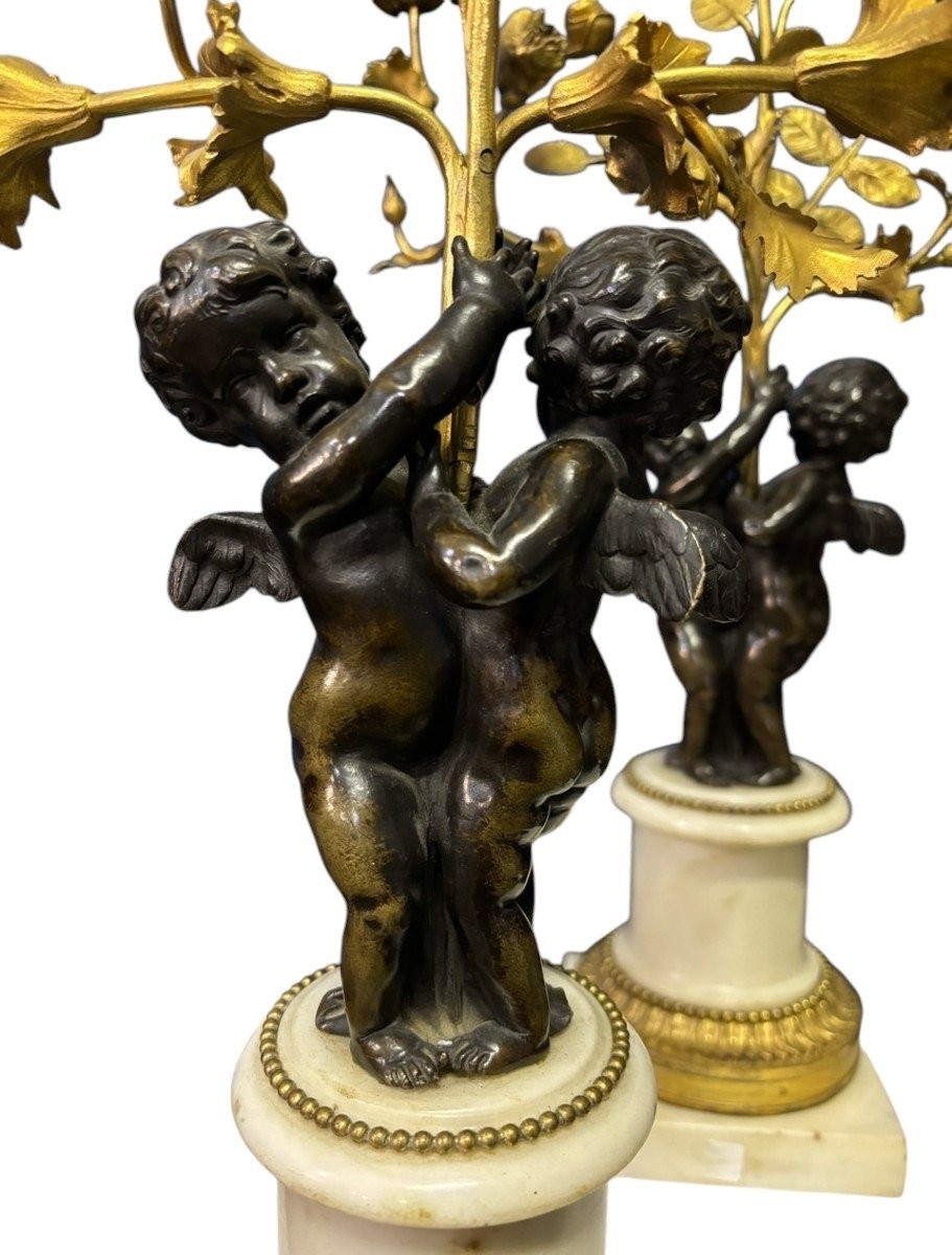Paire De Candélabres « 2 Anges » En Bronze Napoléon III