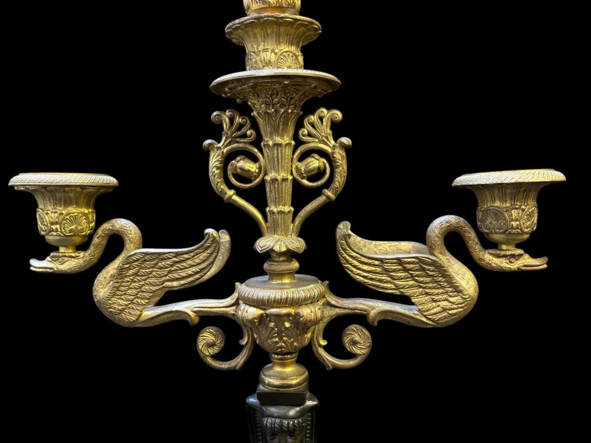 Pair Of Empire Style Candelabras In Patinated And Gilded Bronze (circa 1900)-photo-2