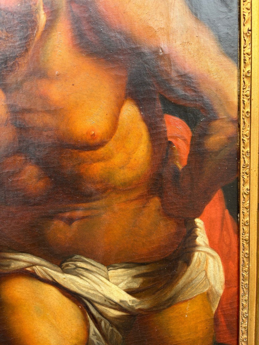 Decorative Painting “christopher And Christ” Oil On Canvas, Early 19th Century. (150 Cm)-photo-2