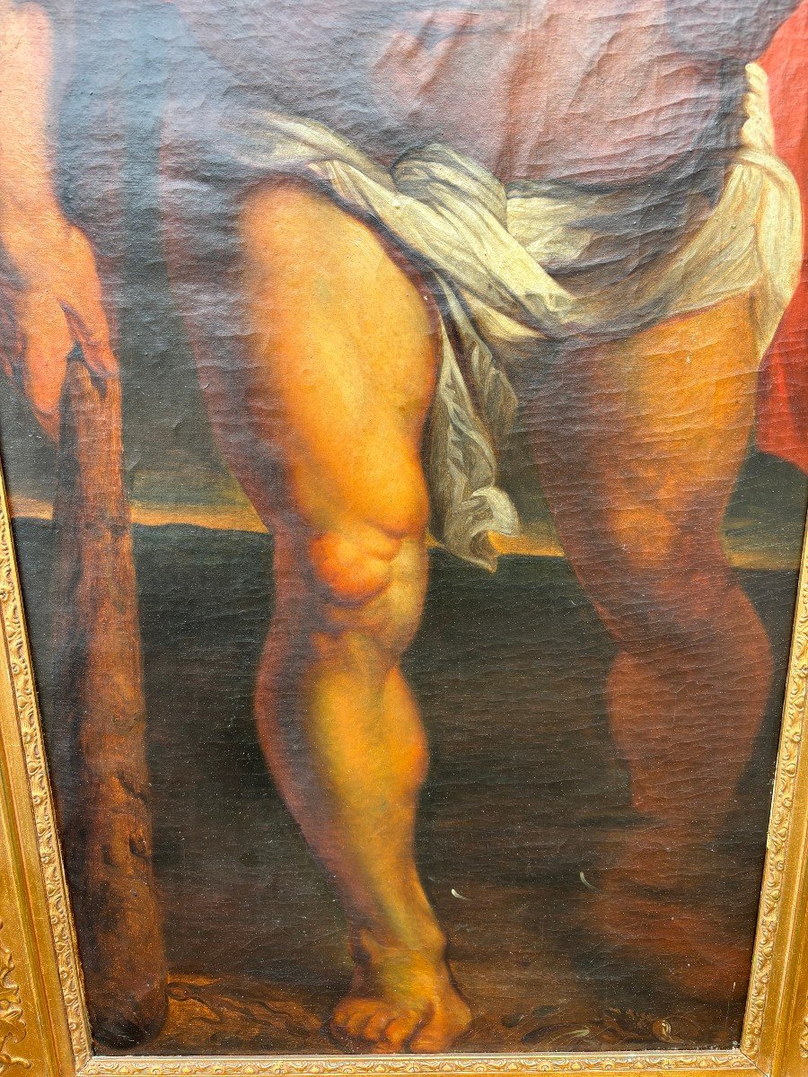 Decorative Painting “christopher And Christ” Oil On Canvas, Early 19th Century. (150 Cm)-photo-6