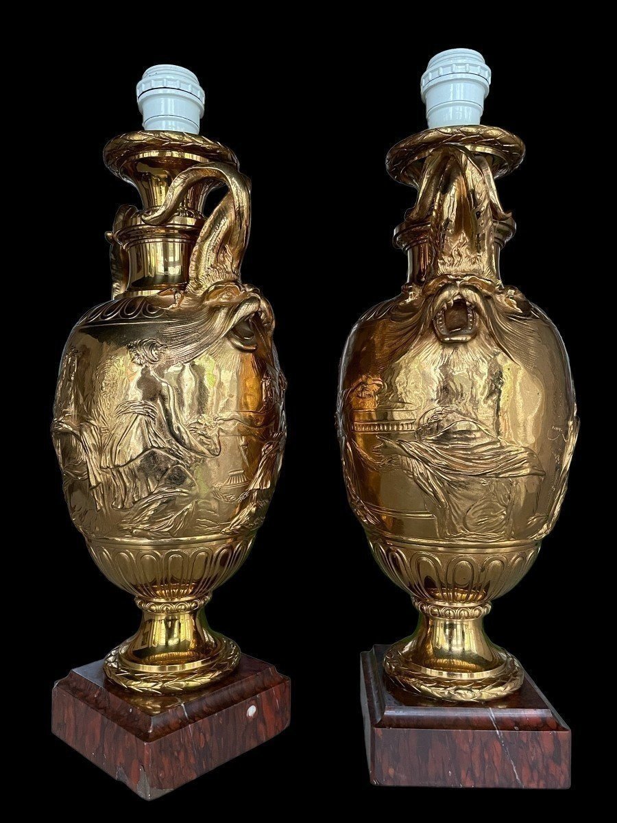 Pair Of Bronze Lamp Bases By F. Barbedienne, 19th Century.-photo-2