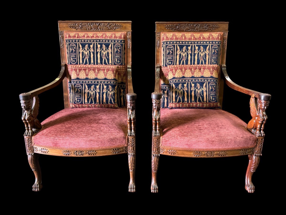 Pair Of Large 19th Century Empire Style Walnut Armchairs-photo-2
