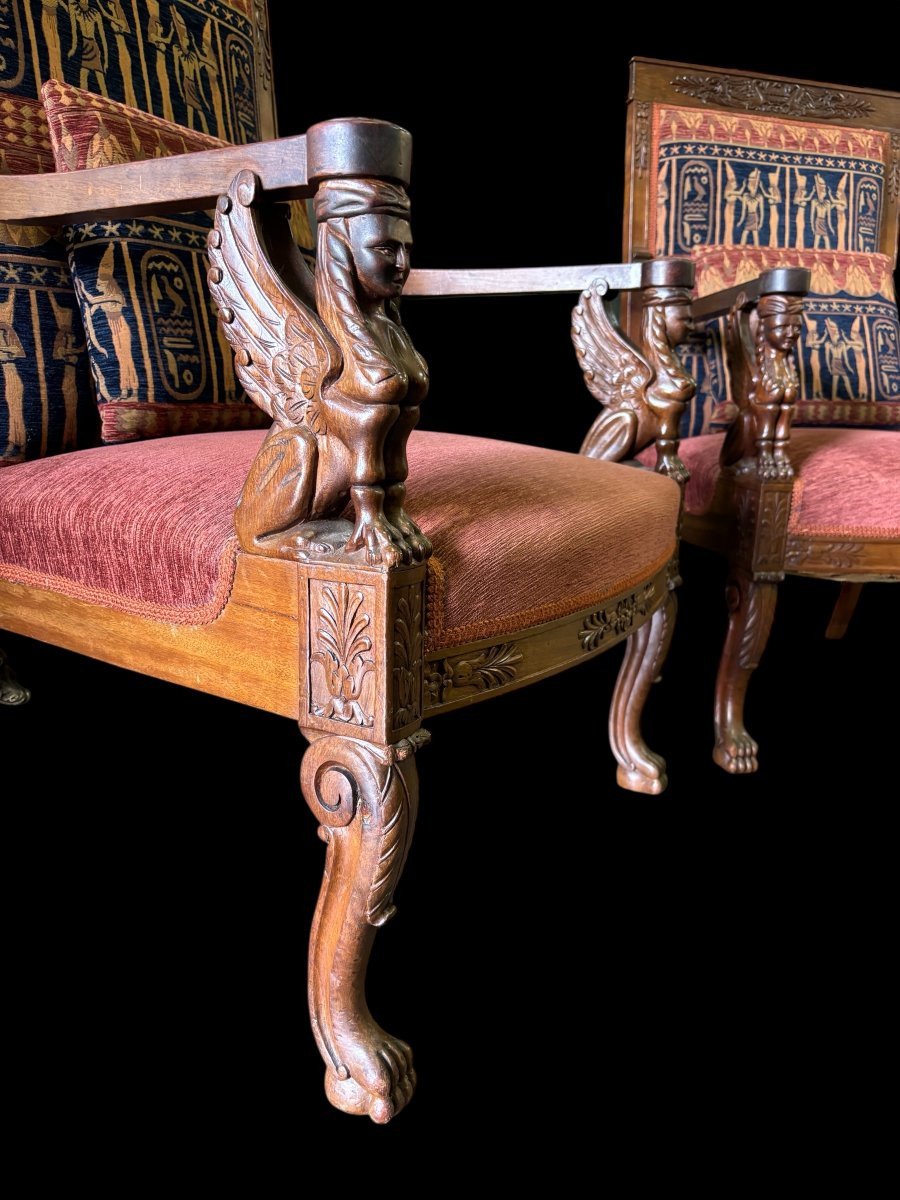 Pair Of Large 19th Century Empire Style Walnut Armchairs-photo-4