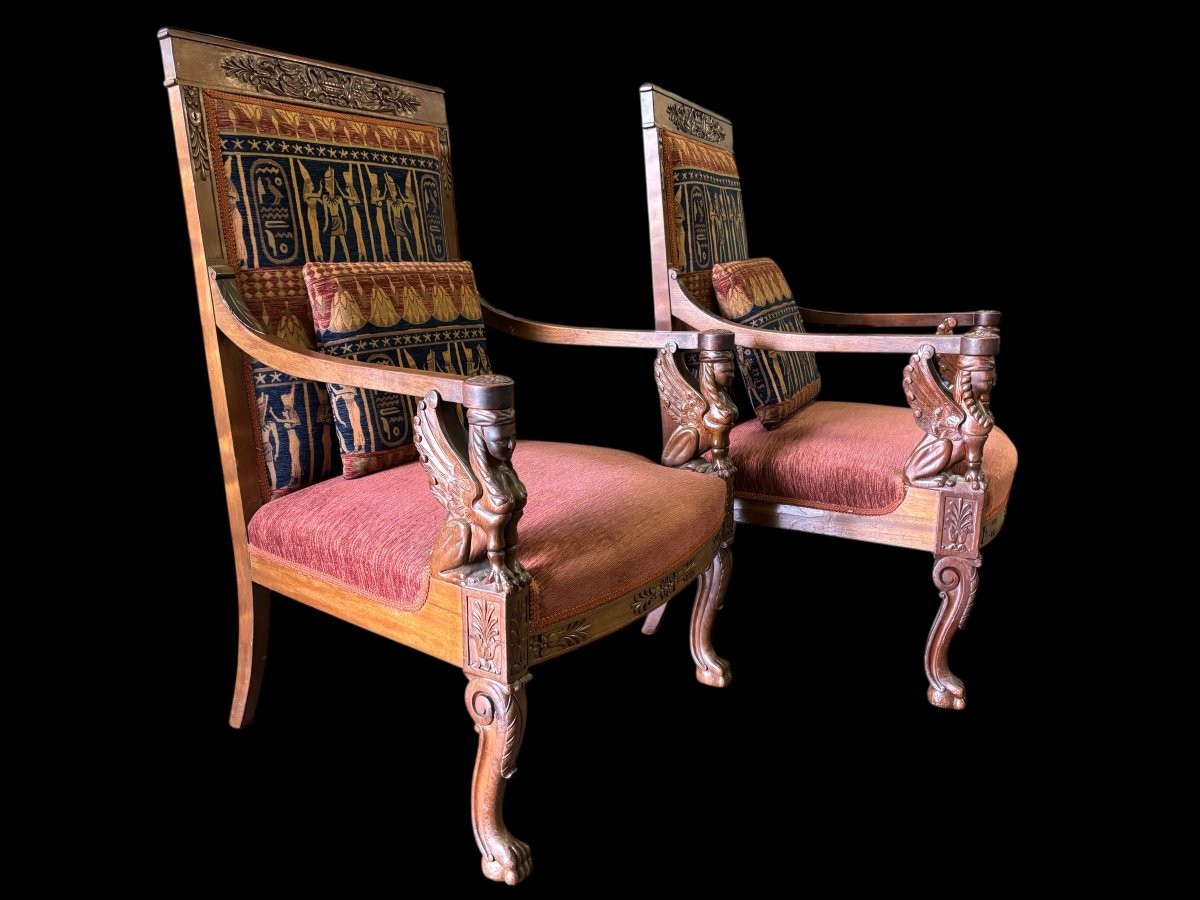 Pair Of Large 19th Century Empire Style Walnut Armchairs-photo-8