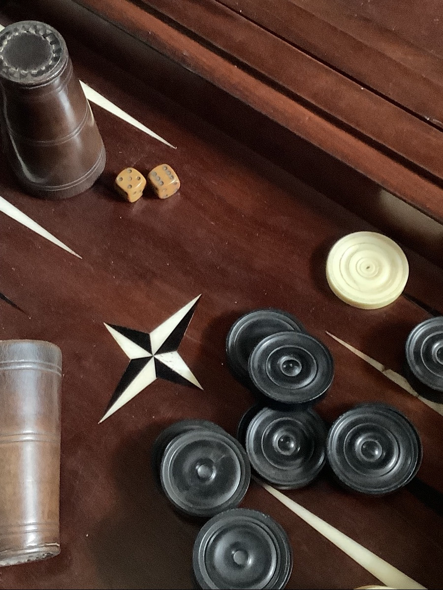 Jeu De Backgammon En Acajou,Ivoire et ébène.-photo-5