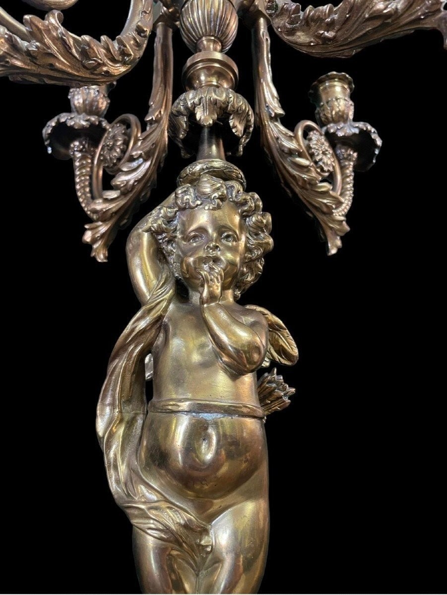 Paire De Grands Candélabres Avec Anges En Bronze 19ème ( 76 Cm )-photo-1